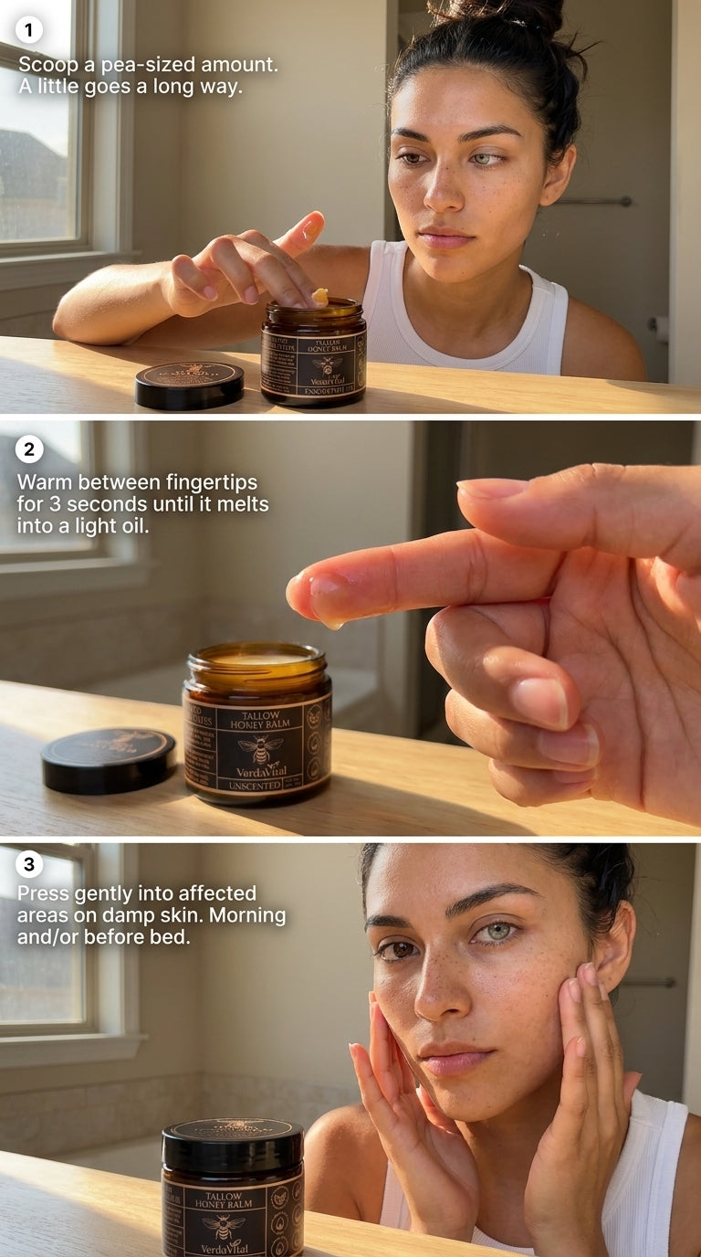 Step-by-step demonstration of how to apply the balm