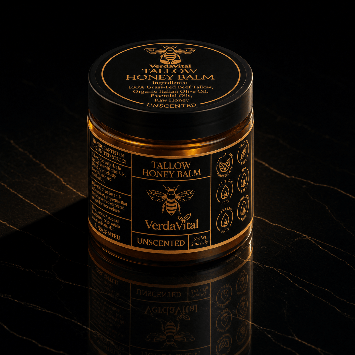 Three VerdaVital Honey Tallow Balm jars — Lavender, Citrus, Unscented