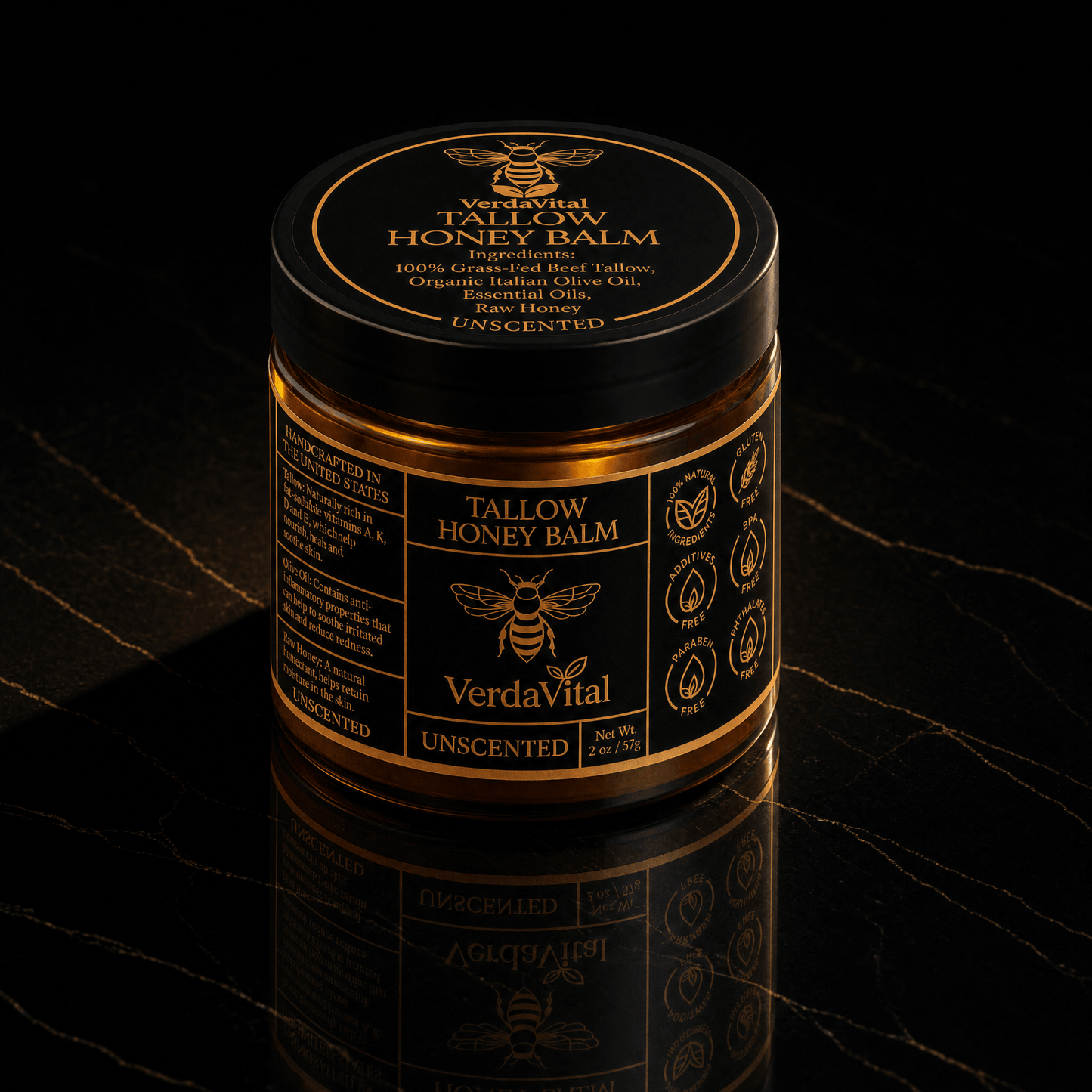 Three VerdaVital Honey Tallow Balm jars — Lavender, Citrus, Unscented
